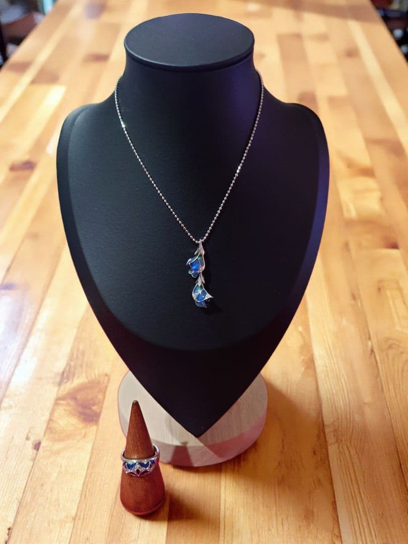 ペンダントトップ&リングセット✦七宝焼&ダイヤモンド✦デザイナーズ