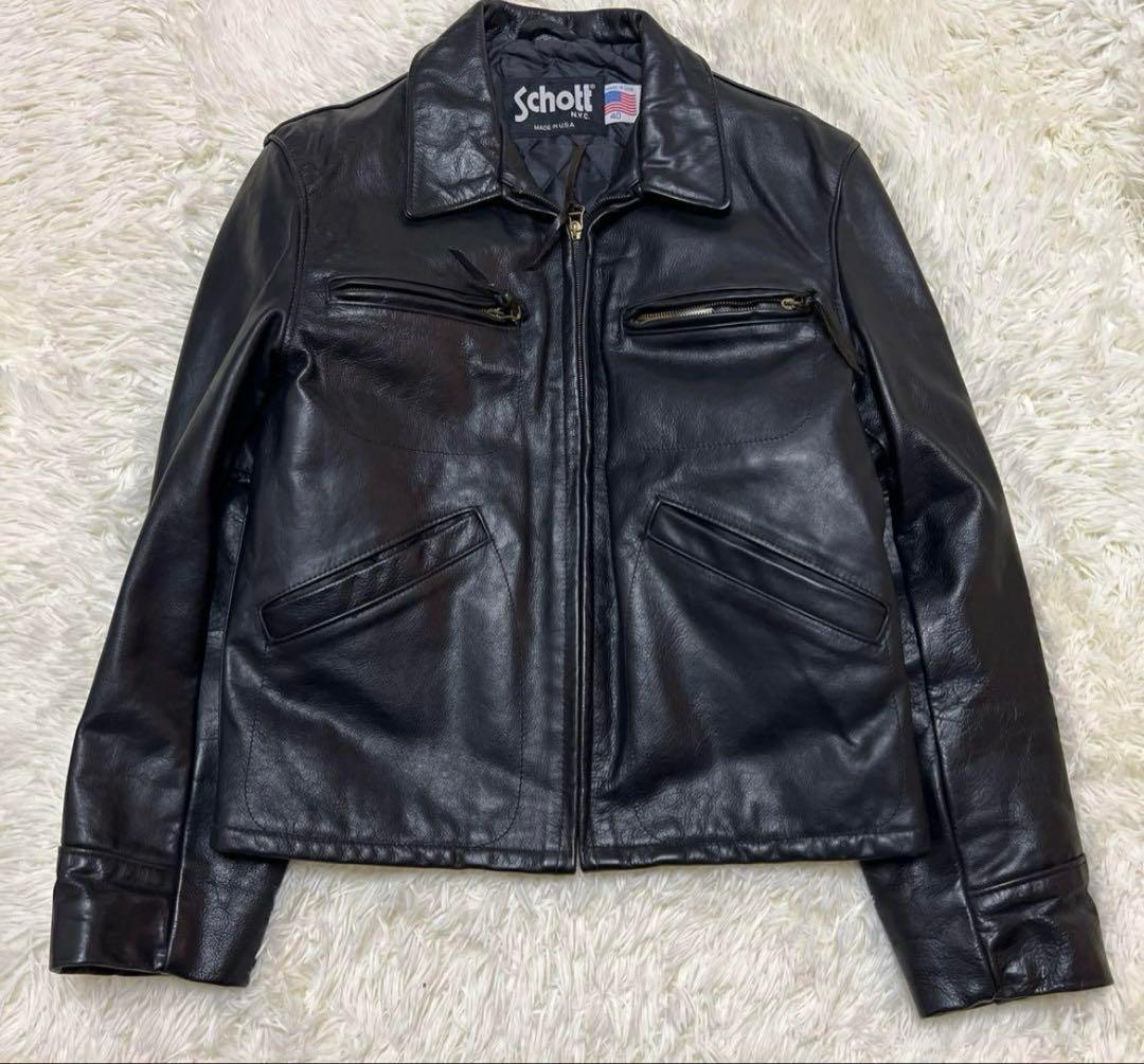 【絶版】ショット襟付トラッカーレザージャケット40 ブラック黒schott
