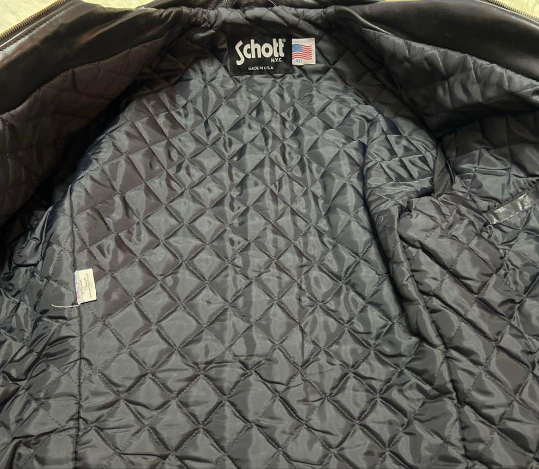 【絶版】ショット襟付トラッカーレザージャケット40 ブラック黒schott