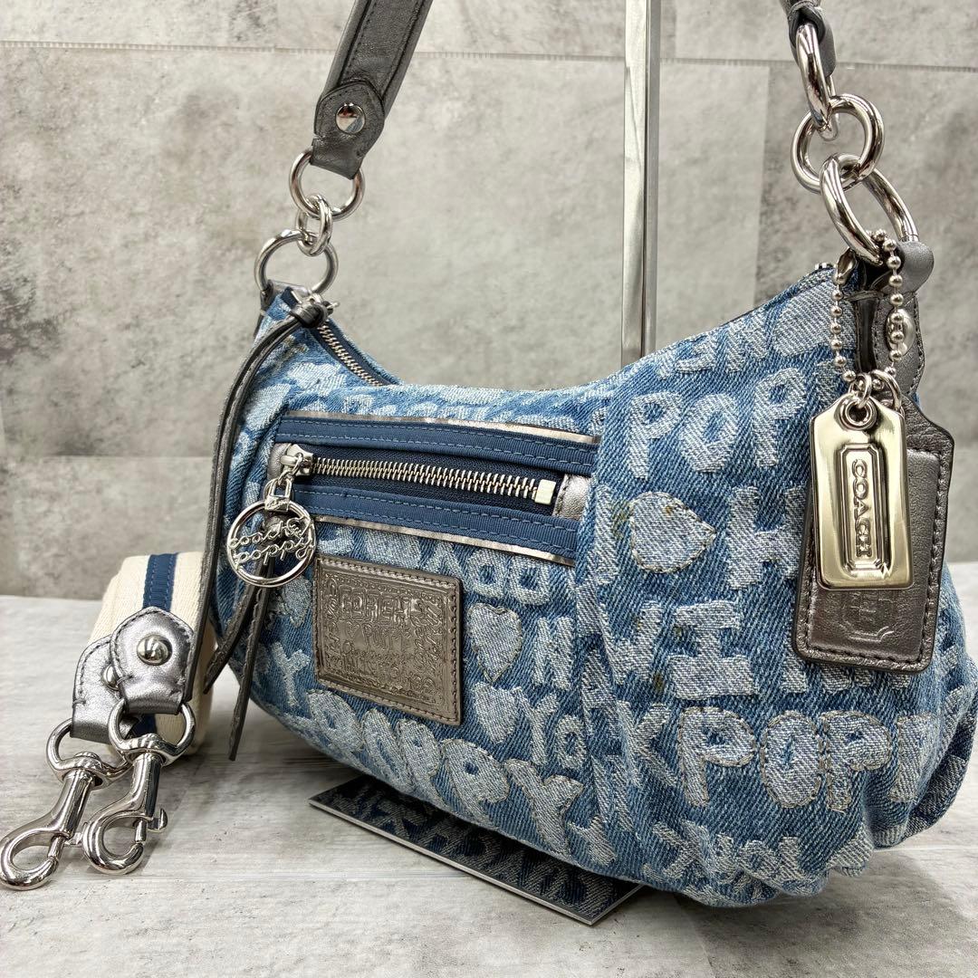 ✨稀少✨美品✨コーチ　ポピー　セミショルダーバッグ　2way ロゴ　デニム