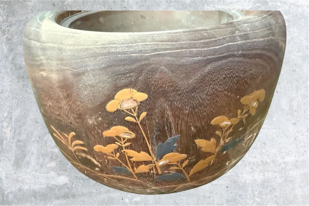 ま*ん様 木製火鉢 金箔装飾付き