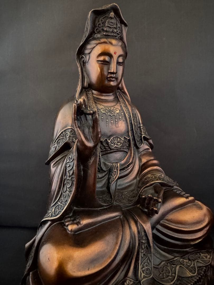観音 菩薩 銅製 仏像 彫刻 置物 開運 風水 骨董　インテリア　アンティーク