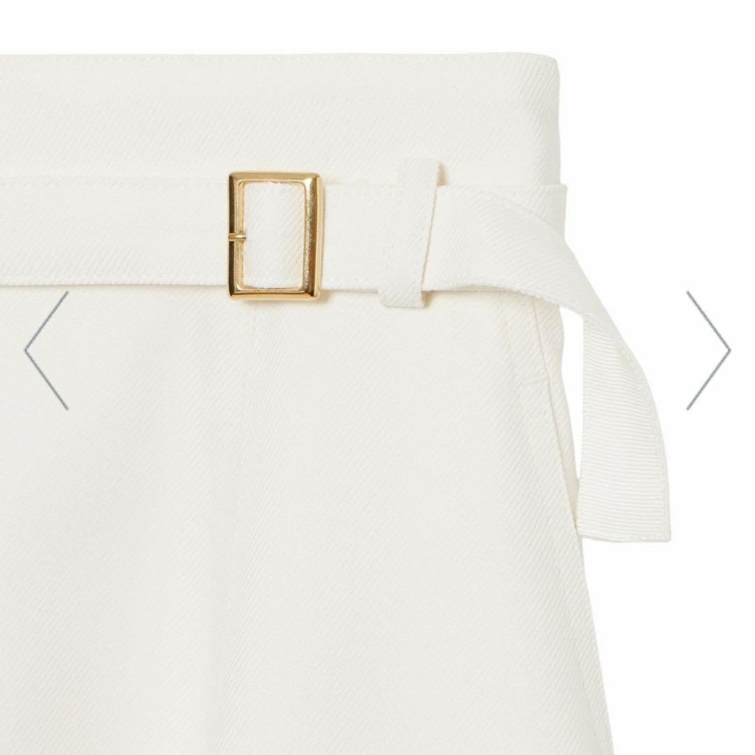 アナイ　ブライトツイルダブルバックル スカート 38 ホワイト　ANAYI