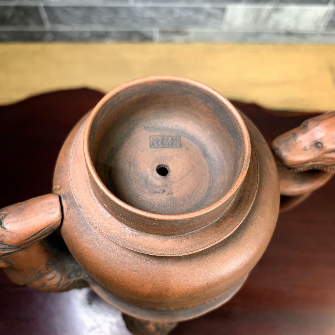 希少品　中国古美術品　茶器　宜興紫砂　陶器　急須　茶壺　お猪口付き　鳳凰　龍