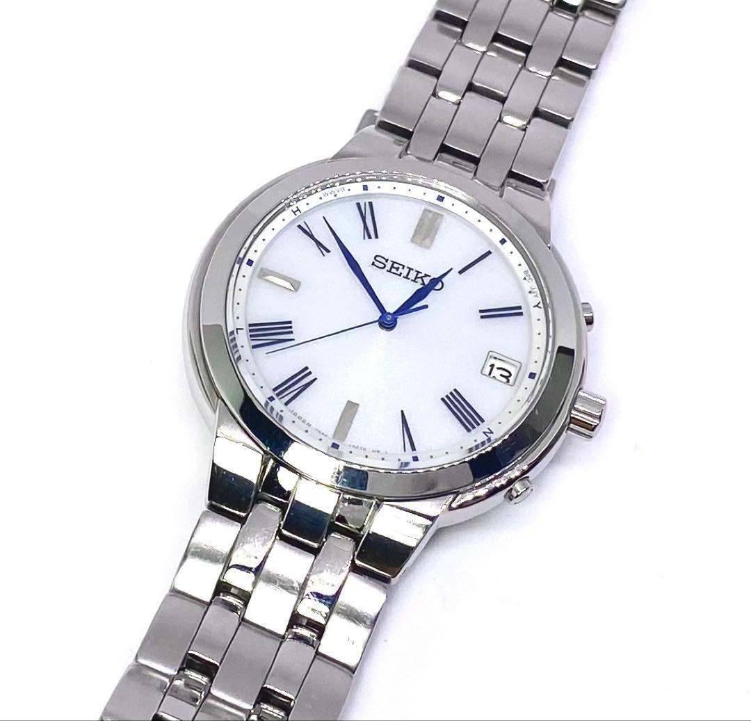 SEIKO☆セイコー☆電波ソーラー☆腕時計☆ホワイト文字盤×ブルー針☆日本製