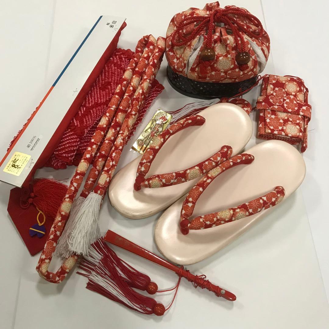 七五三　舞妓　女の子着物　アンティーク調　ちりめん　絞り柄　桜　だらり帯