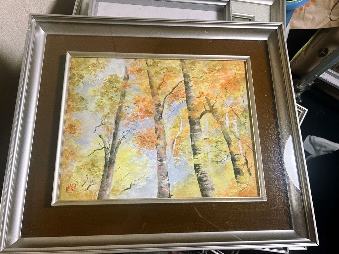 日本画　風景画　額縁入り　飾り絵