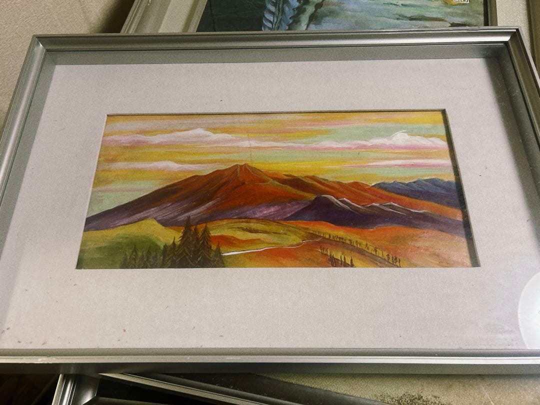 日本画　風景画　額縁入り　飾り絵