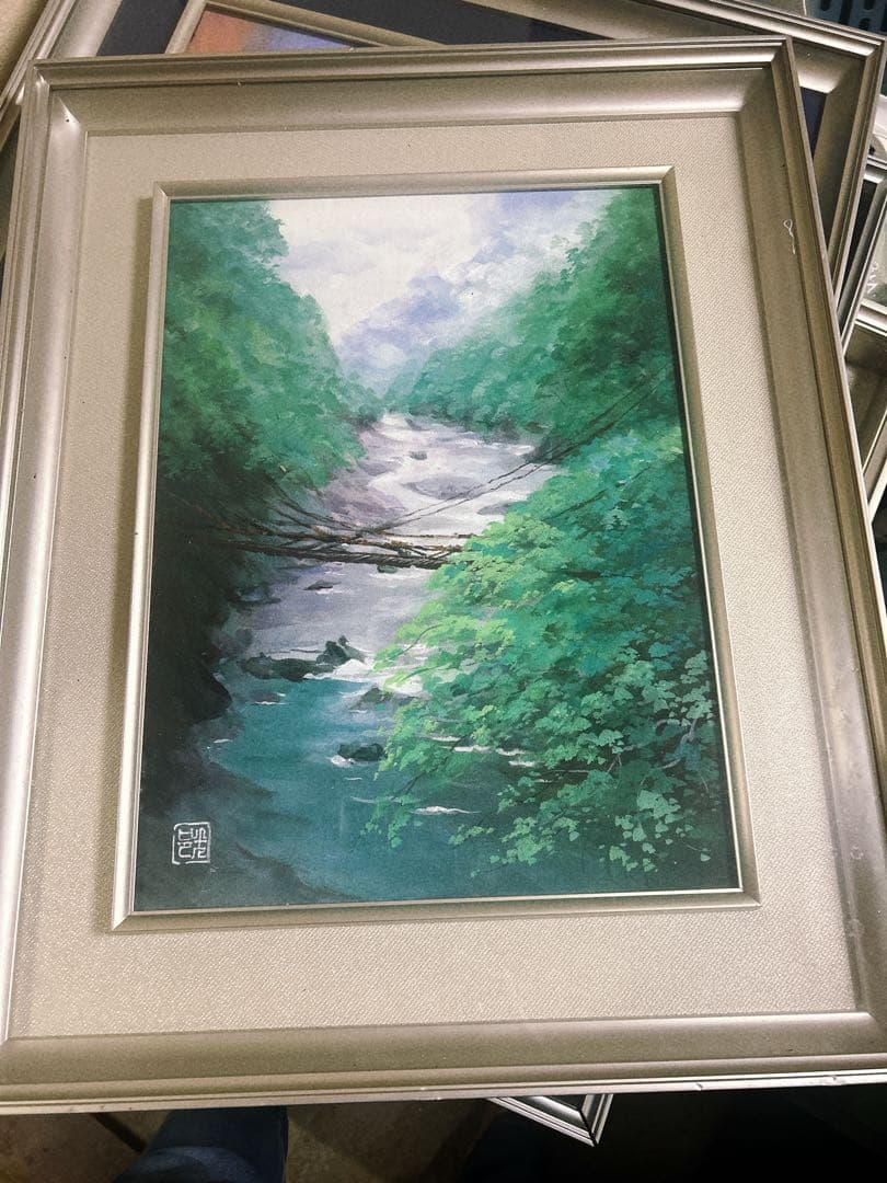 日本画　風景画　額縁入り　飾り絵