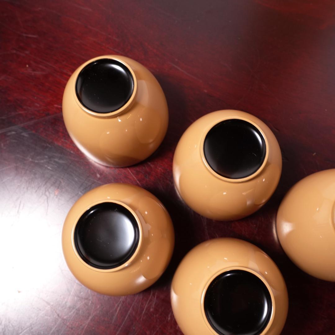 輪島塗 銘苑 千茶荘謹製 白漆 金縁 湯呑 ぐい吞 5客 共箱