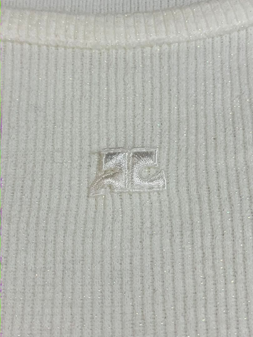 美品　クレージュ ロゴ リブ編み ホワイト タンクトップ