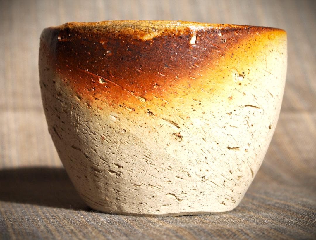 人気作家★星正幸【師：森陶岳】★備前《緋襷》ぐいのみ★共箱・布・栞