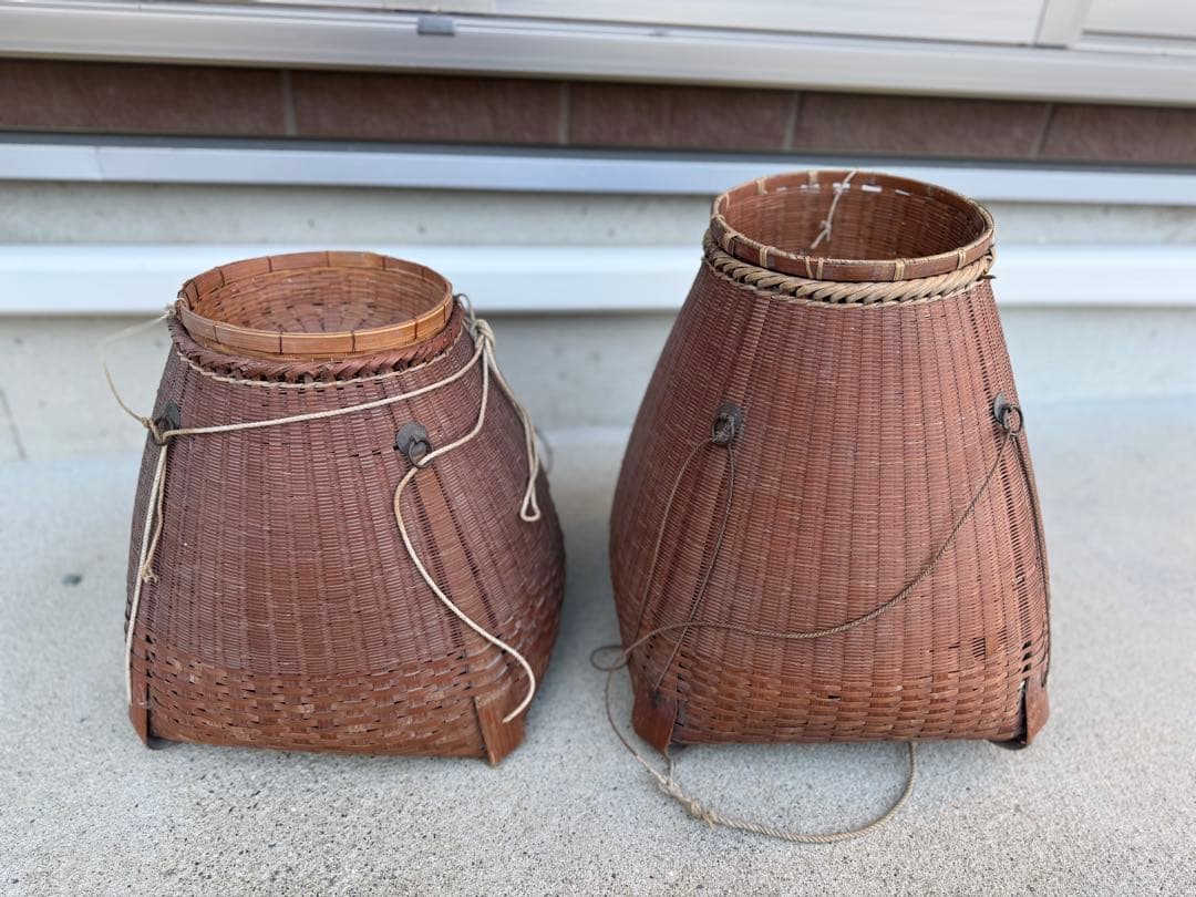 竹製バスケット 籠　胴丸かご　インテリア　2点セット