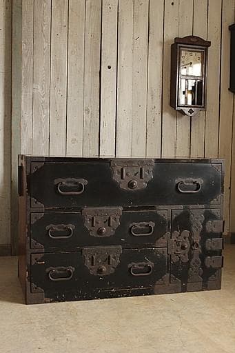 時代　庄内箪笥　扉付き　時代家具　収納タンス　古家具