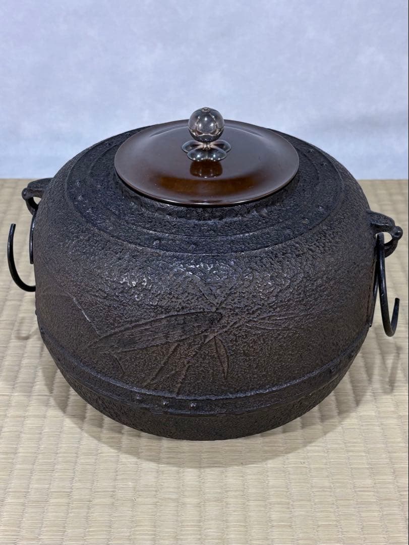 釜師　十二代 和田美之助造　笹地紋 万代屋釜　美品　共箱　茶道具　送料込