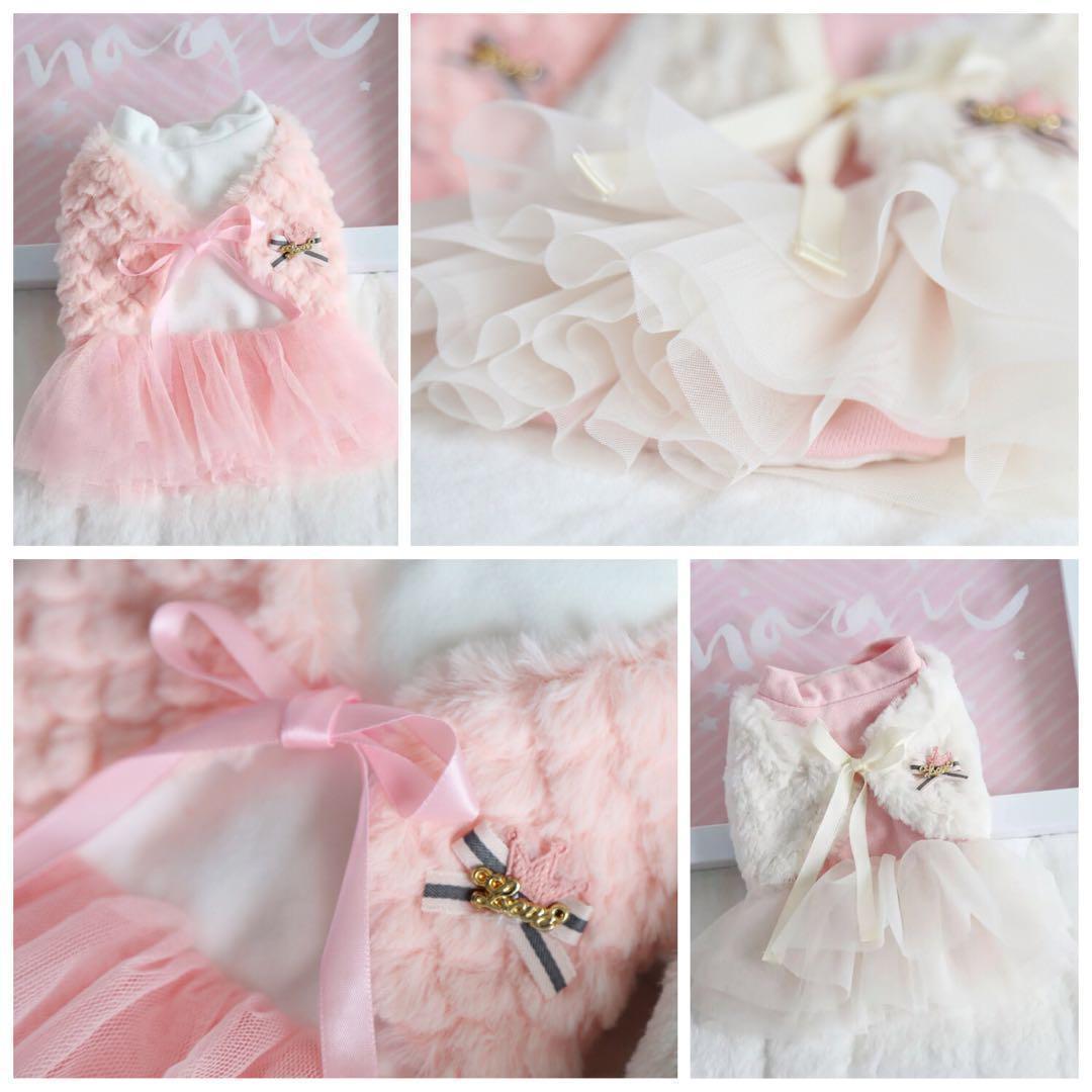 【値下げ】0230-2犬服ワンちゃん服冬服 かわいいフリルワンピース王冠飾り