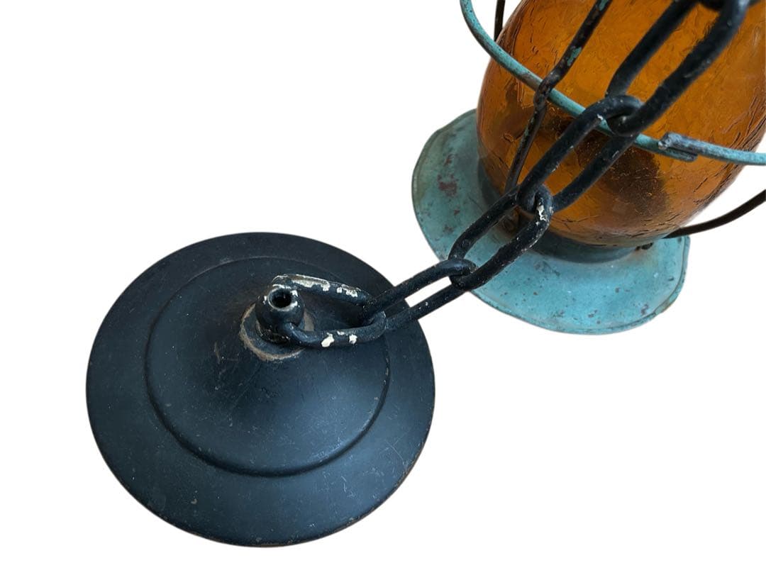 60s ビンテージ LEVITON 吊り下げ式 アンバーガラス ライト ランプ