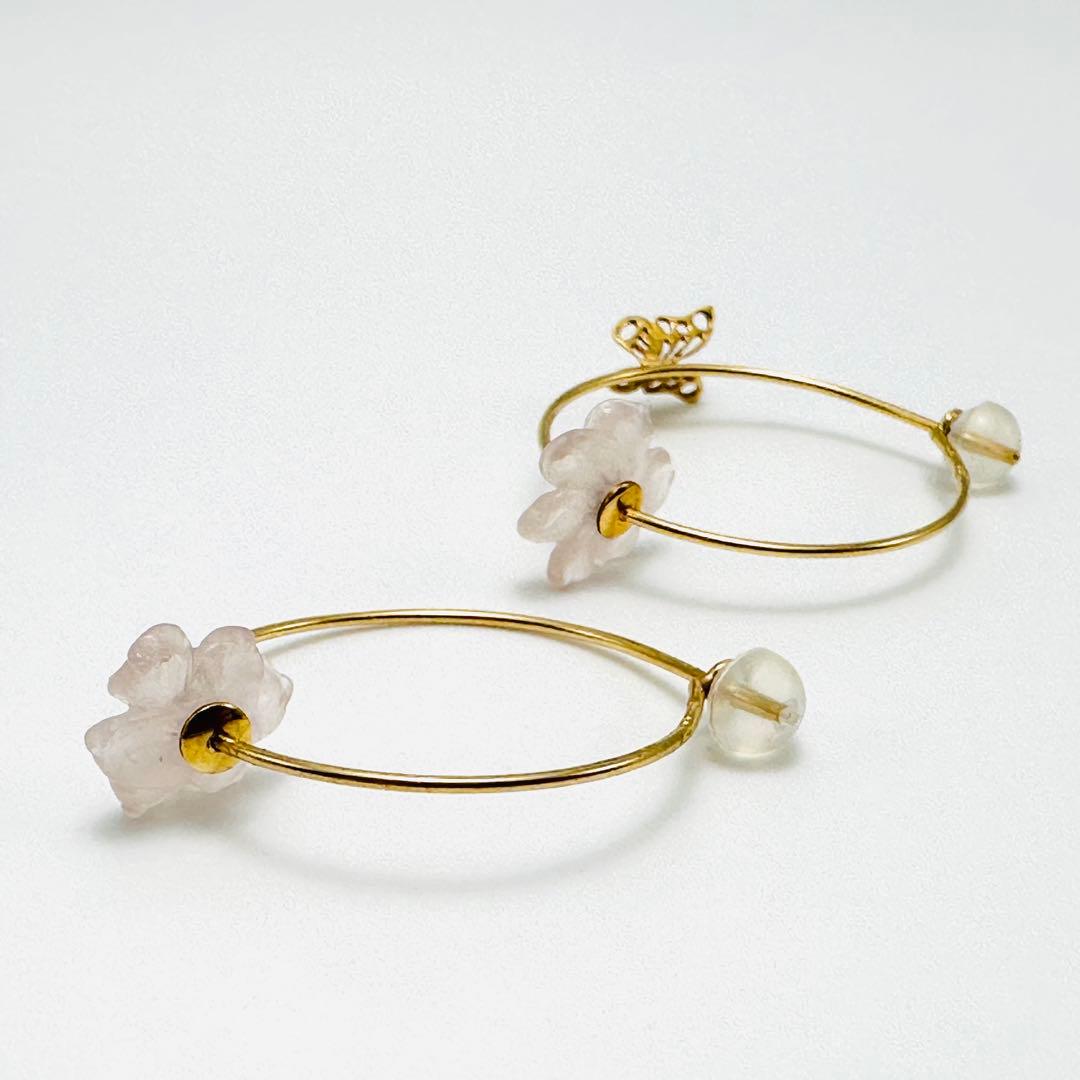 スタージュエリー　k18 フープピアス　バタフライ　フラワー　YG