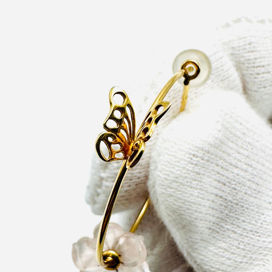 スタージュエリー　k18 フープピアス　バタフライ　フラワー　YG