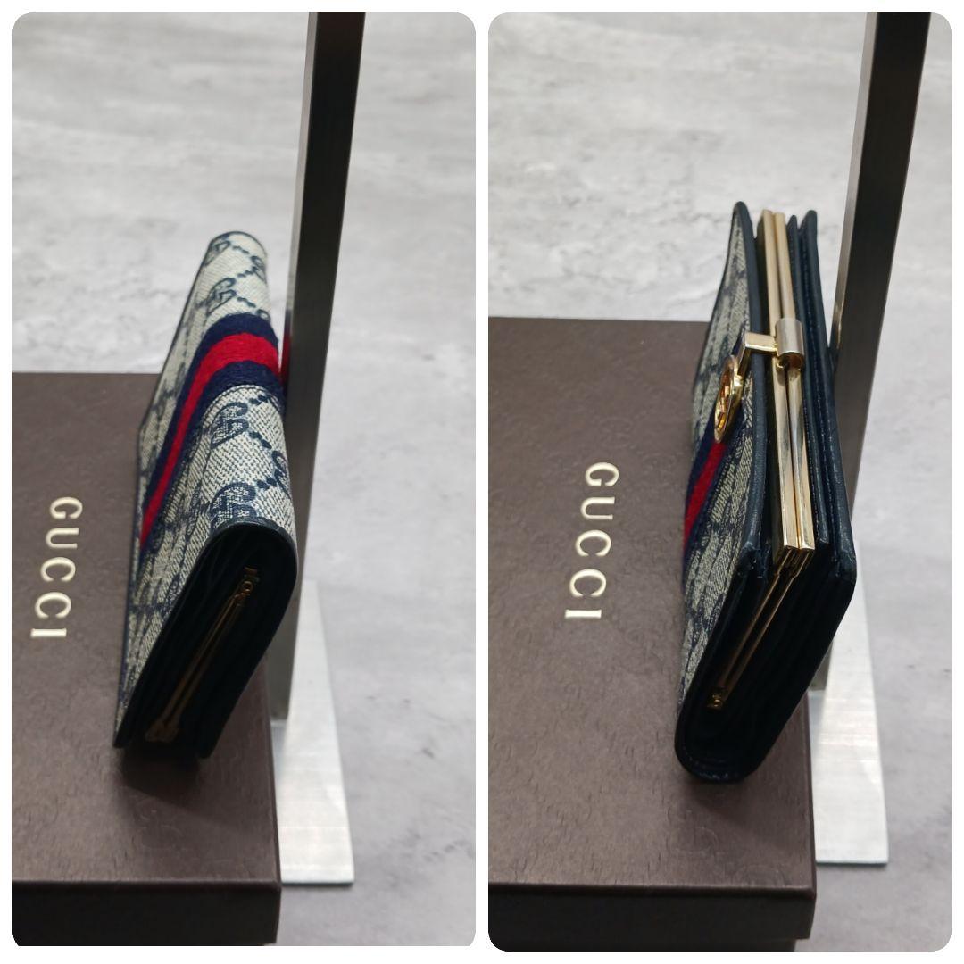 ✨美品✨ オールド グッチ 二つ折り 財布 シェリーライン がま口 黒 GG柄