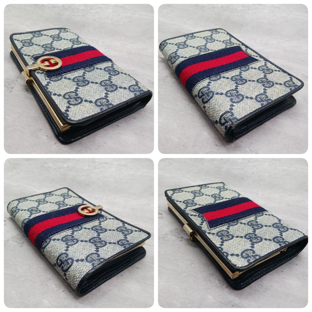 ✨美品✨ オールド グッチ 二つ折り 財布 シェリーライン がま口 黒 GG柄