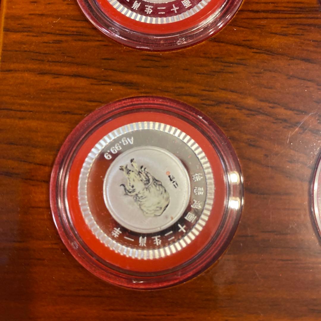 中国製　干支12支　純銀製 セット 木製ケース付き