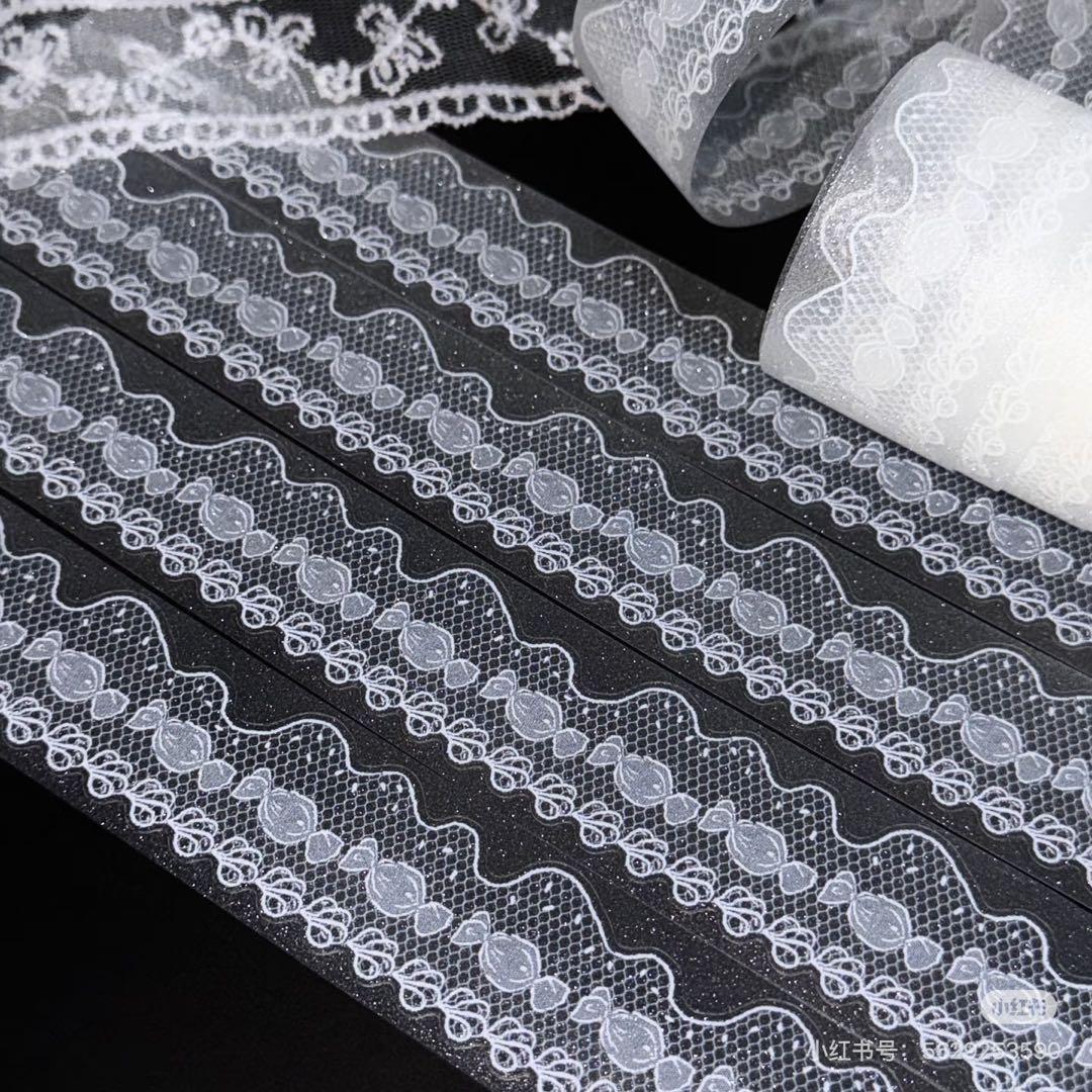 【9355】海外5m巻ラメ加工カッティングマスキングテープ　クリームレース装飾系