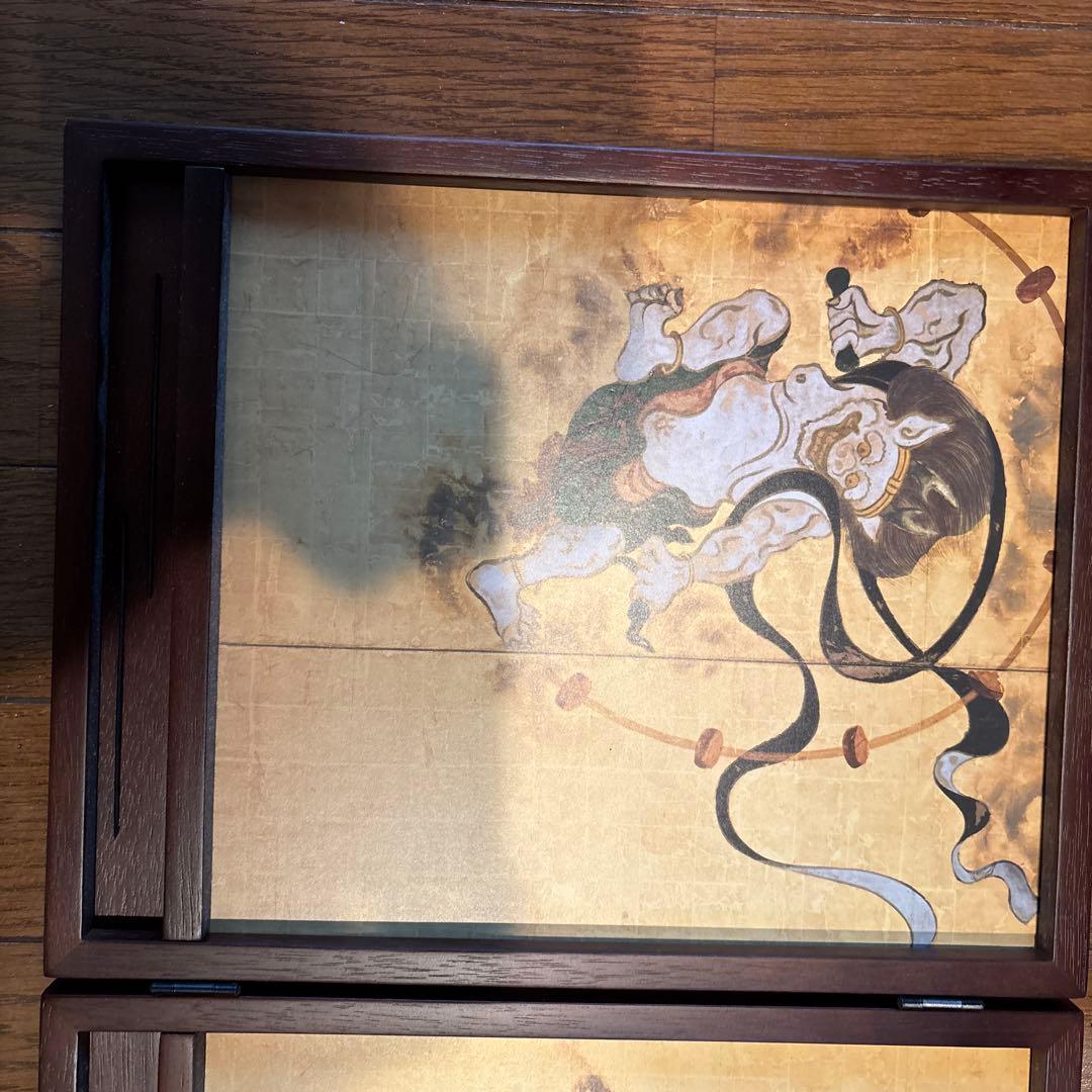 風神雷神図の屏風　ミニチュア