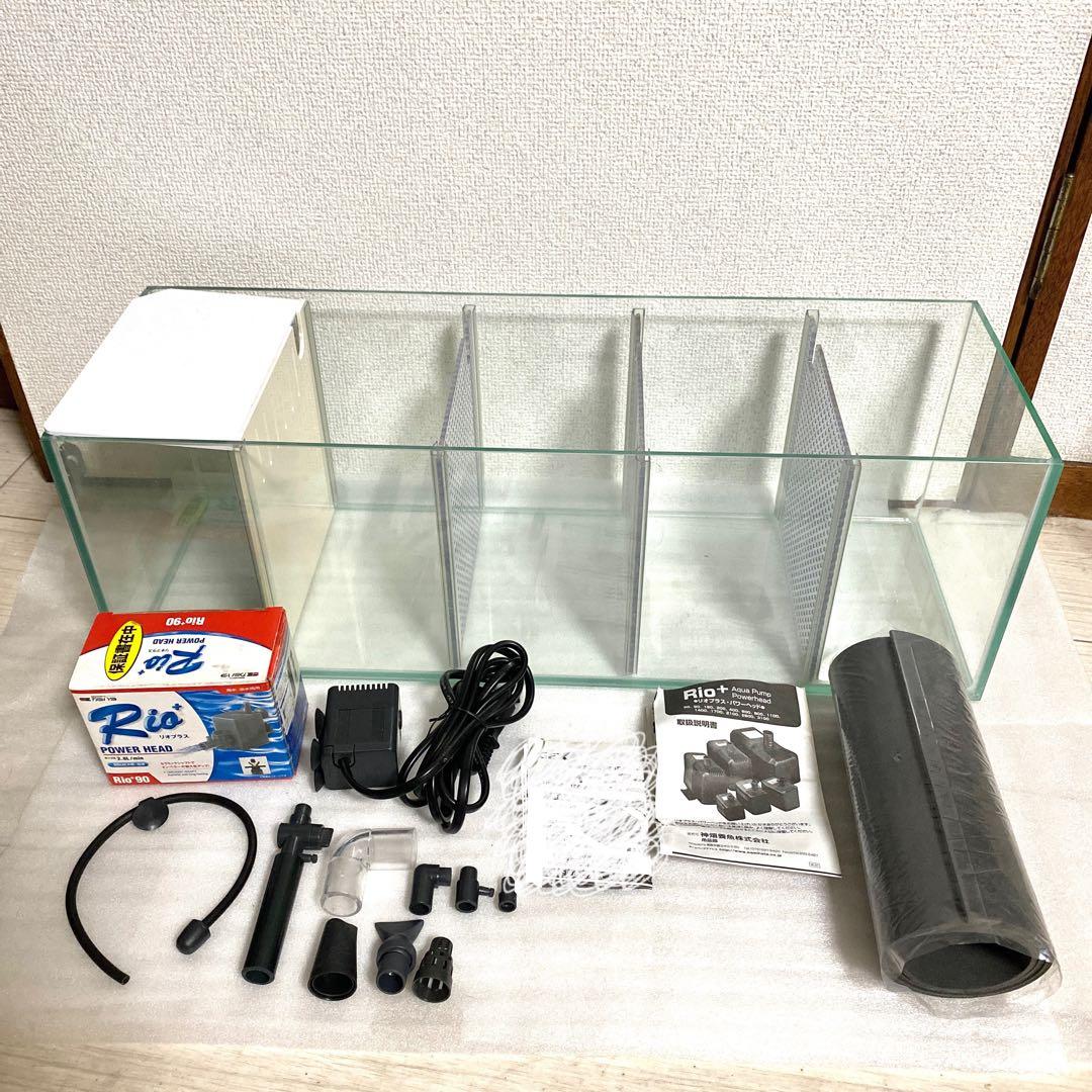 特注ガラス水槽・クリア・60×20×20cm 5室・4枚仕切り・Rioポンプ付き