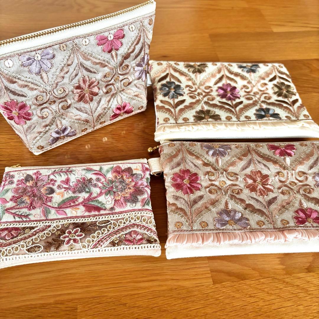 【リュンヌ】インド刺繍リボン・ポーチ