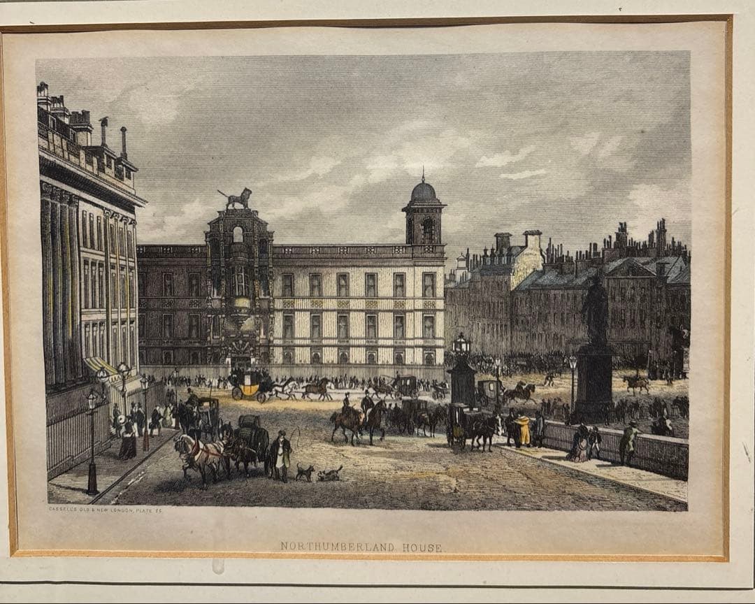 ロンドン ノーサンバーランド・ハウス1885年オリジナル手彩色鋼版画