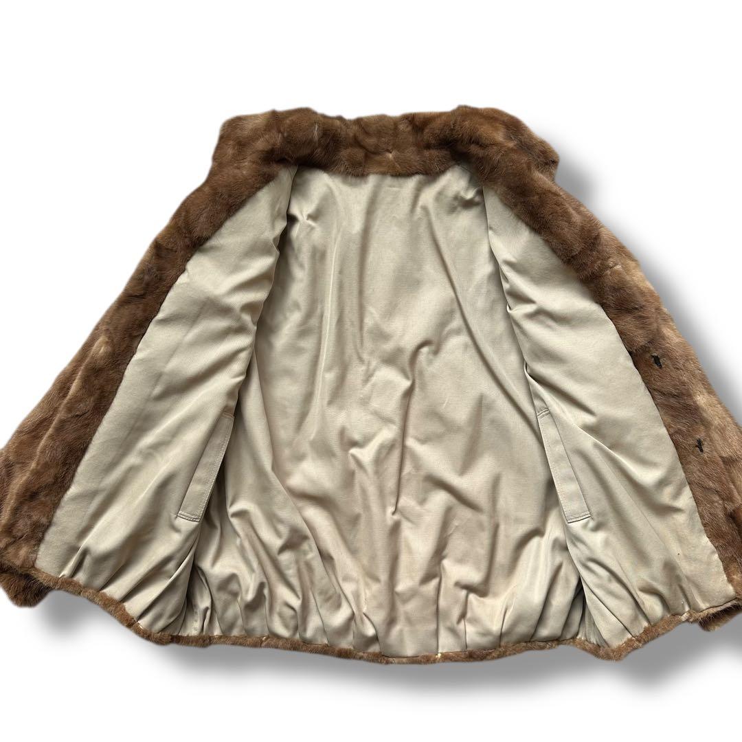 美品 メンズ ミンクファー リアルファーコート 本毛皮 フリーサイズ ブラウン