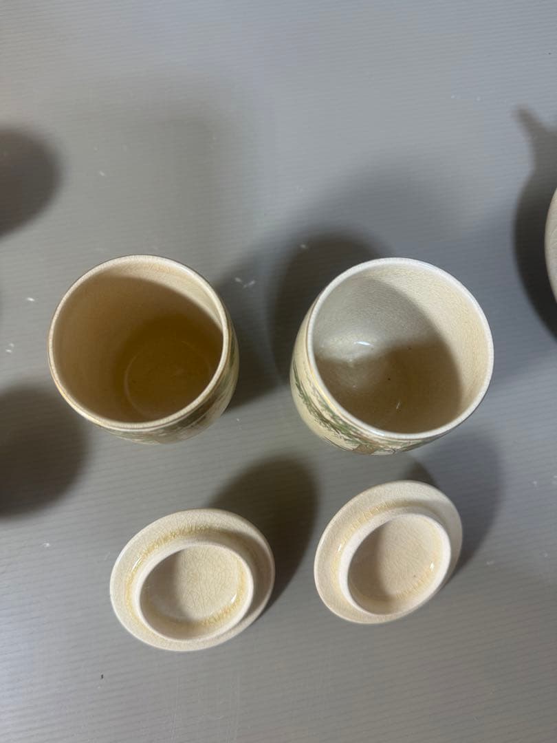 2523 薩摩焼　竹菊文　茶器セット　急須1客　猪口5客　湯呑蓋付2客