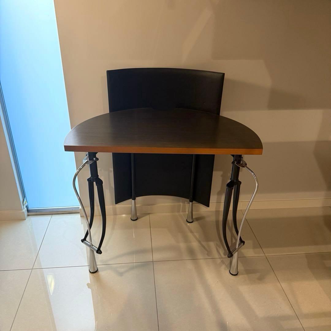 イタリア製 90年代ヴィンテージ 半円形デスク ミシン足と本革PCデスク