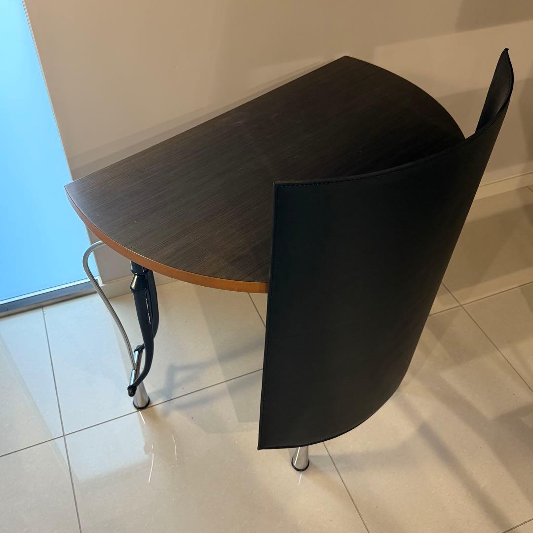 イタリア製 90年代ヴィンテージ 半円形デスク ミシン足と本革PCデスク