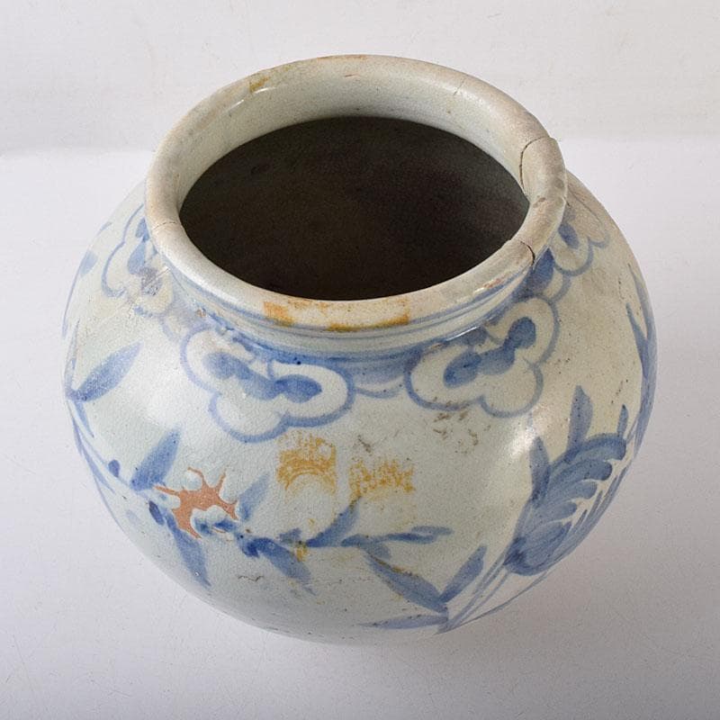 朝鮮美術　李朝　高麗白磁　染付　花文　壺　C　R8057C