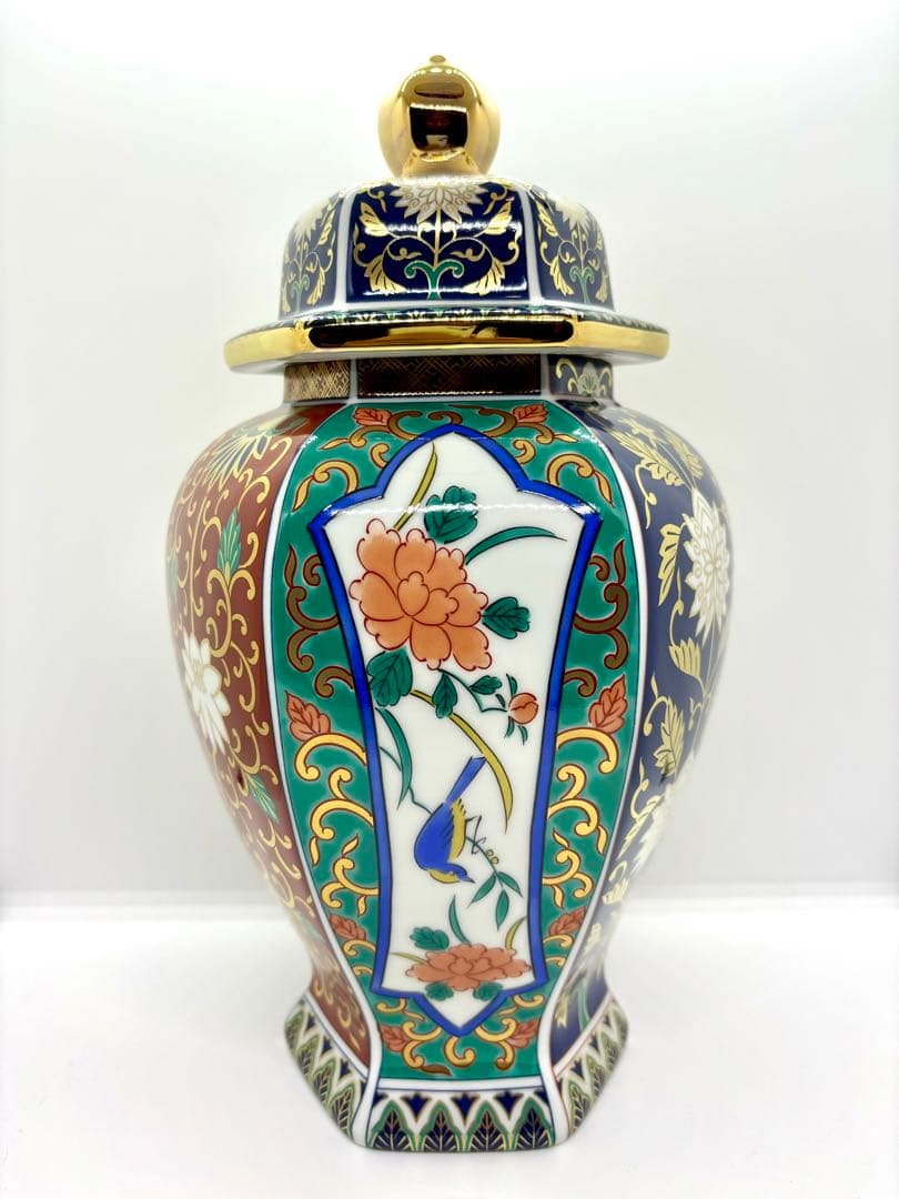 青藍窯/有田焼/金彩/壺/冠付き/古伊万里