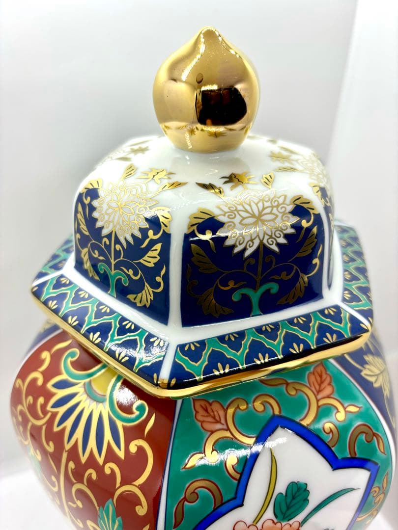 青藍窯/有田焼/金彩/壺/冠付き/古伊万里