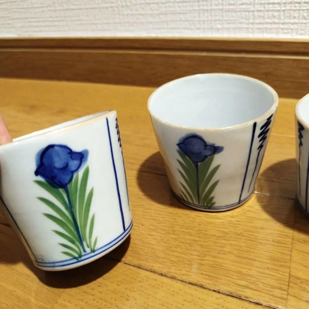明治ごろ　草花文の蕎麦猪口　5客セット！　手書き絵付け