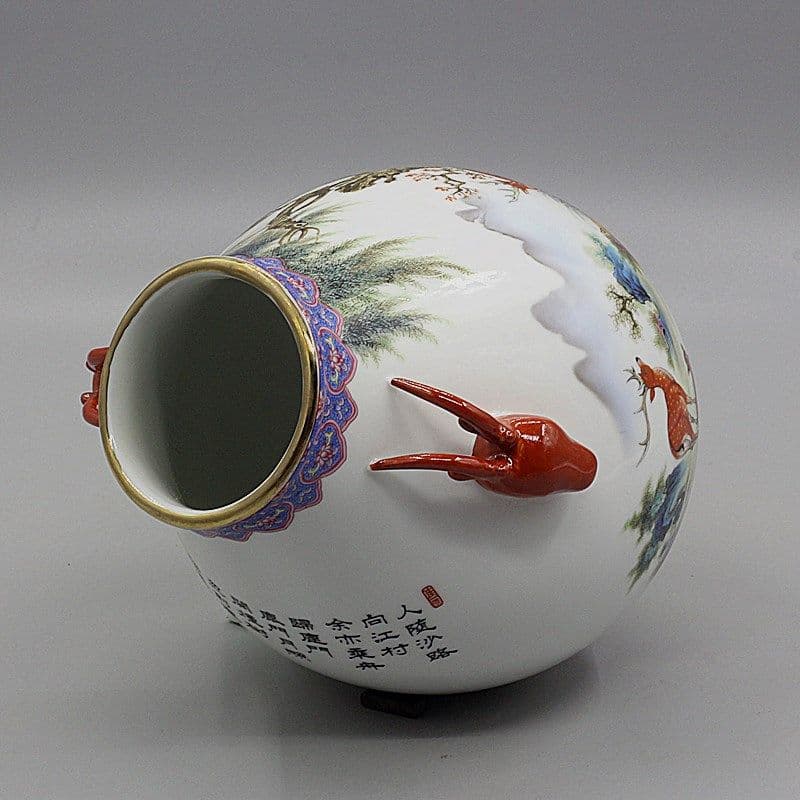 中国美術 両耳鹿頭福筒 開運 風水招財 陶磁器 装飾品 現代工芸品 美術品 置物