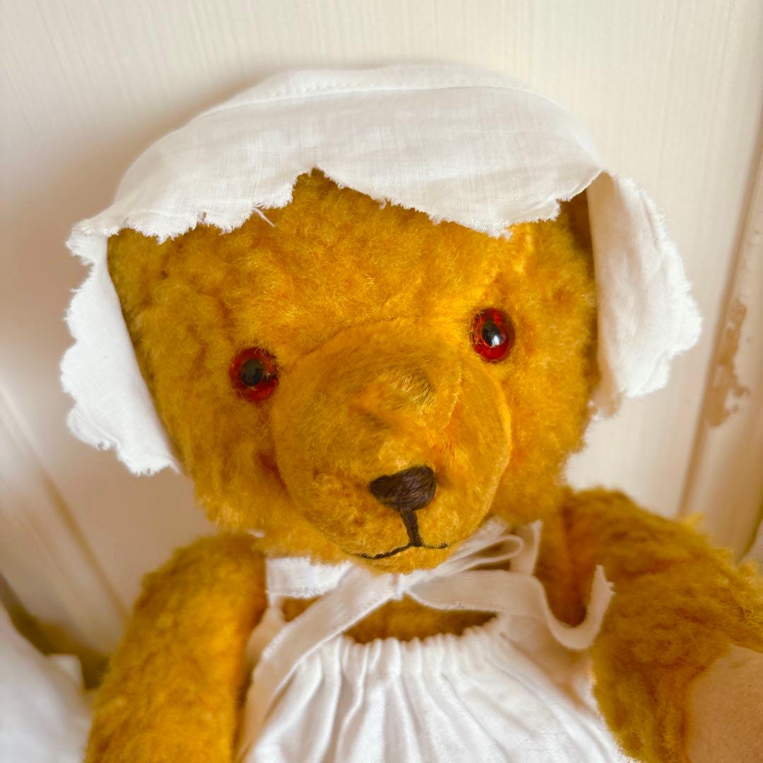 ʕ•ᴥ•ʔ アンティークベア　ドイツ　ボネエプロン付き　アンティークテディベア