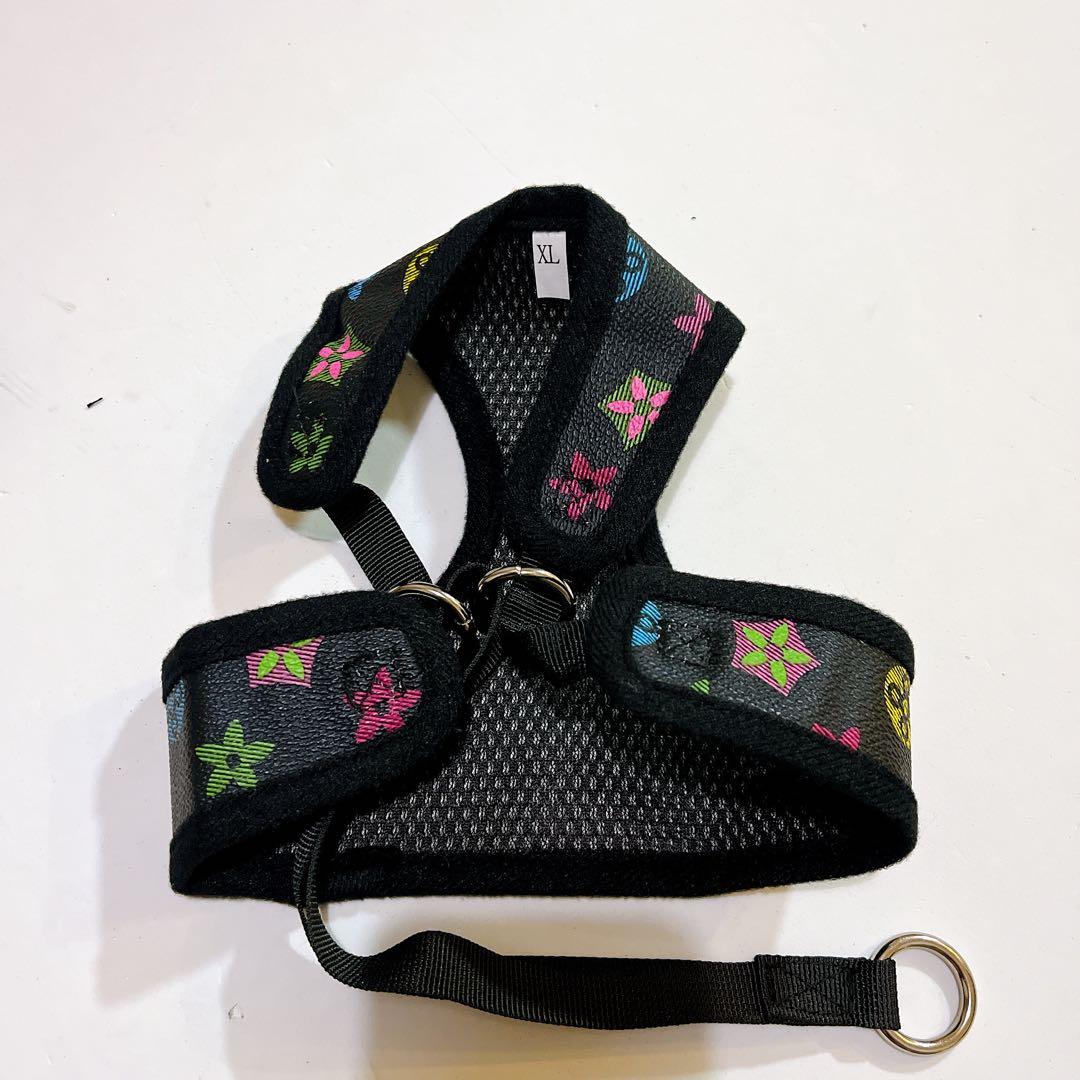 ハーネス リード XLサイズ カラフル 犬 猫 ウサギ 小動物 花柄 黒
