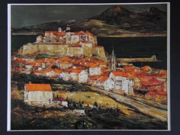 浮田克躬、【コルシカの港町】、希少な額装用画集より、新品額装付、状態良好