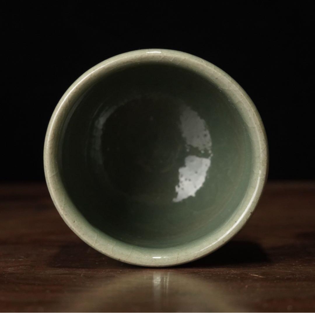 人間国宝　田村耕一　青磁　薊文　ゆのみ　湯呑　共箱　辰砂　酒器　ぐい呑　②