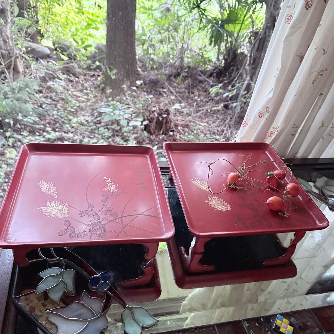 2209様感謝‼️特別価格‼️JAPAN GOZEN‼️GOLDすすき朱色沈金御膳十客