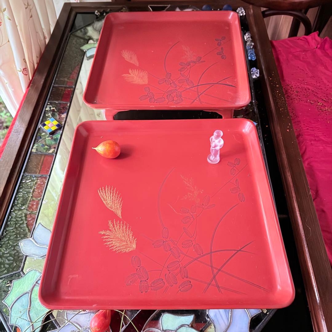 2209様感謝‼️特別価格‼️JAPAN GOZEN‼️GOLDすすき朱色沈金御膳十客