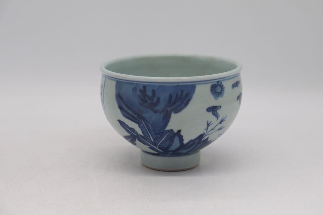 中国　染付　人物紋碗　銘文あり　送料込み250218