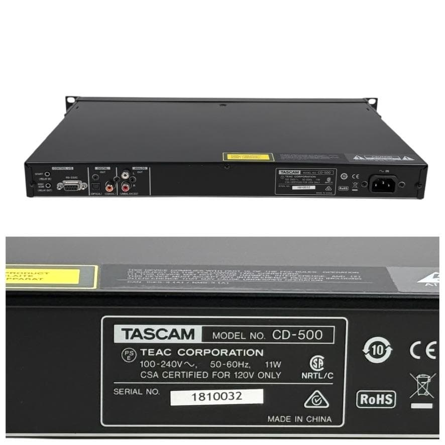 ◆優良中古品・元箱付属◆TASCAM CDプレーヤー 業務用1U CD-500