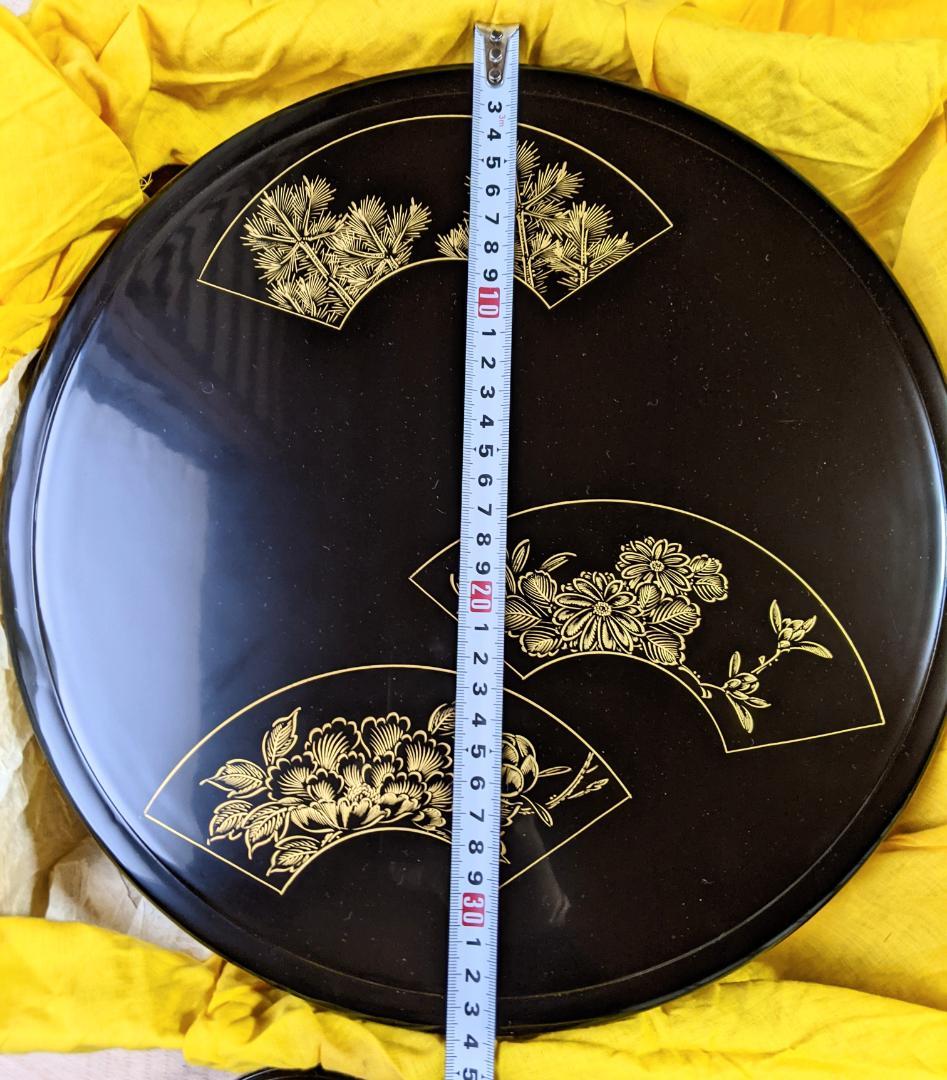 【輪島塗】茶櫃と茶托五客　輪島屋本店　極上本堅地　扇子　金蒔絵