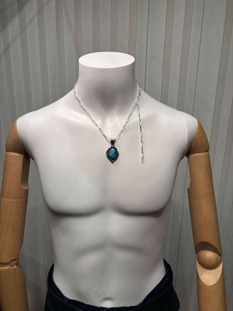 ターコイズ シルバー ペンダントトップ　 ナバホ族 チェーンセット　ネックレス